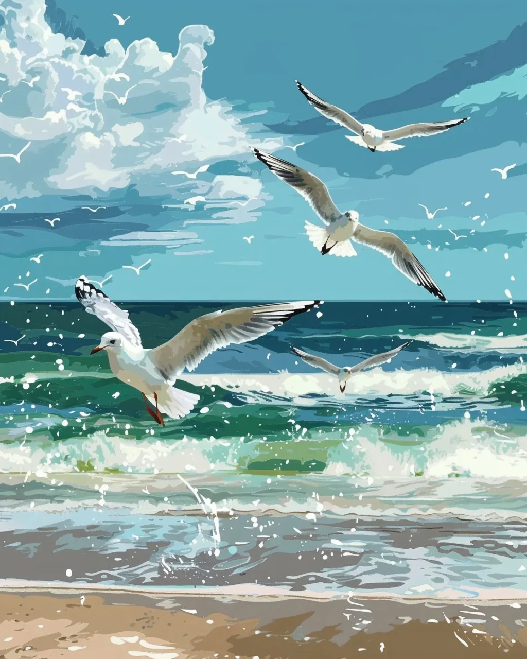 Mer et mouettes (détail) © Etsy