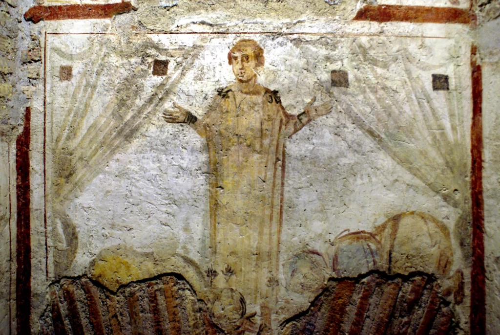 Homme en prière, fresque de la Casa Romana, Rome, IIIe s. © D.Vigne 2017