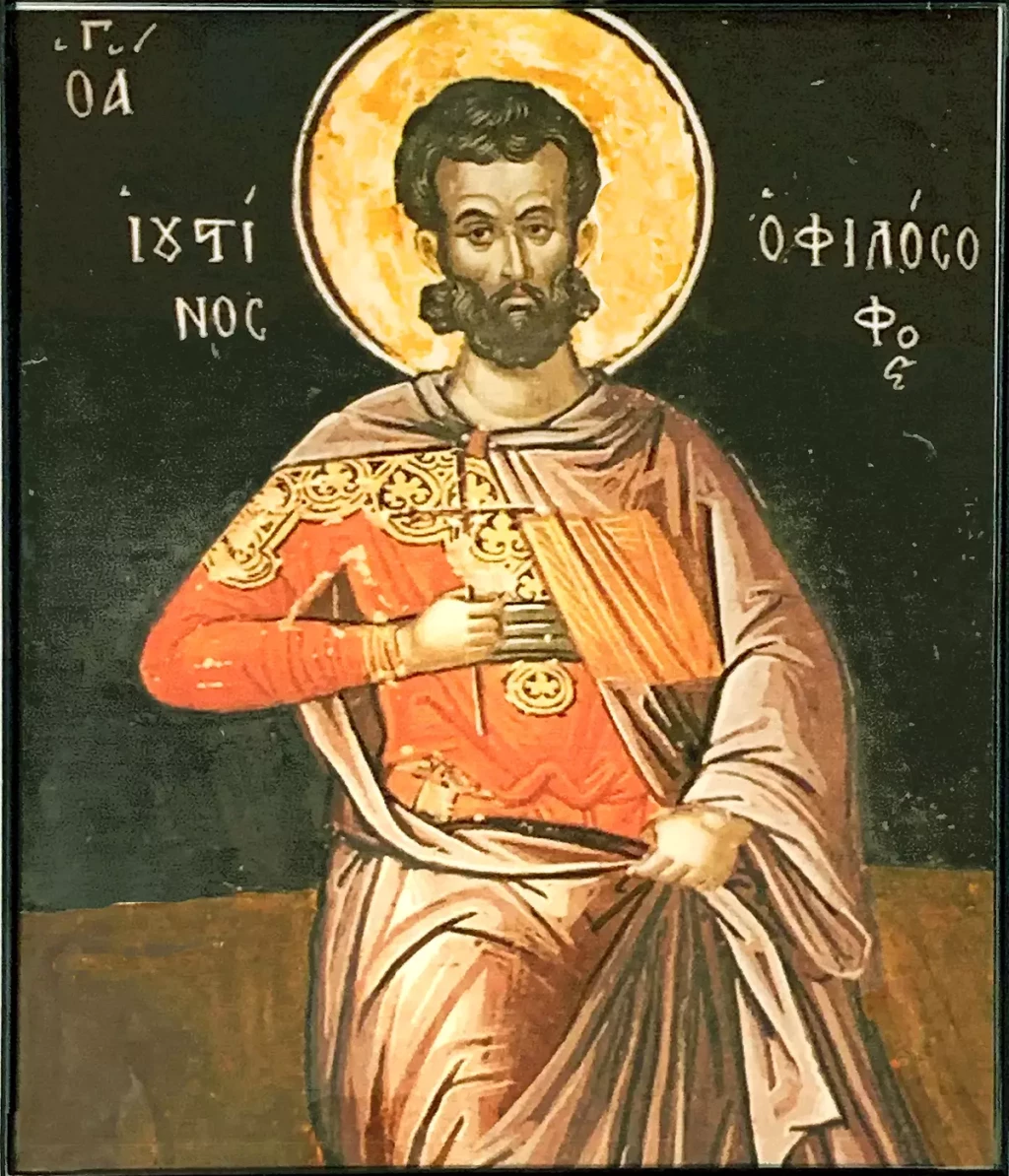 Saint Justin le philosophe, fresque de Théophane le Crétois (1490-1559) - Monastère de Stavronikita, Mont Athos, 1546