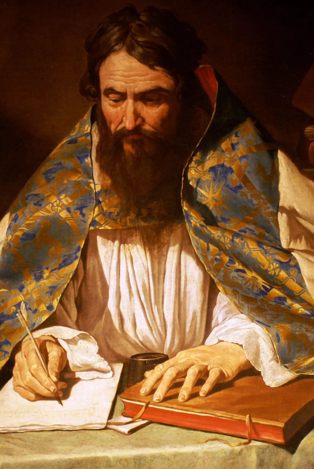 Saint Ambroise écrivant, tableau de Matthias Stom (1615-1649) - Musée des Beaux-Arts de Rennes, vers 1636