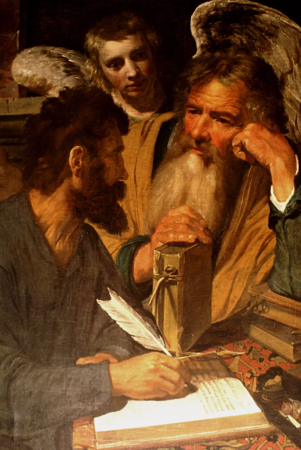 Saint Matthieu dictant son évangile - École caravagesque, XVIIe s.