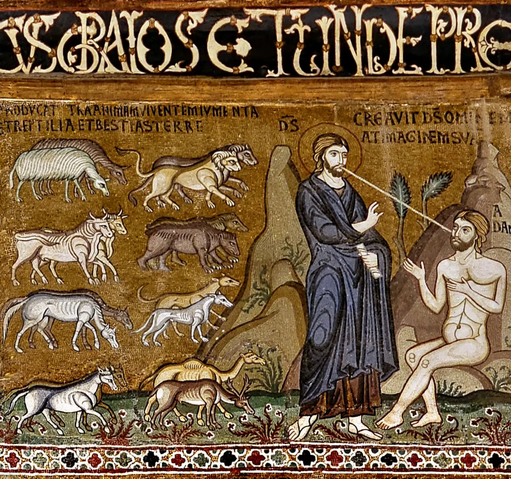 La création d'Adam, chapelle palatine de Palerme, 1240 © D.Vigne 2023