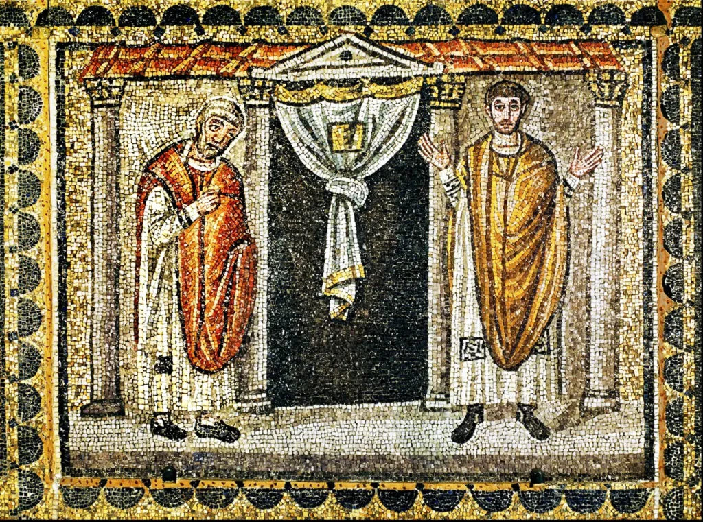 Le pharisien et le publicain, basilique Saint-Apollinaire-le-neuf, Ravenne, VIe s.